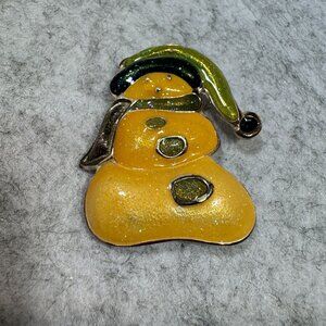 Vintage Christmas Snowman Pin Brooch - Enamel Glitter & Metal 1960's